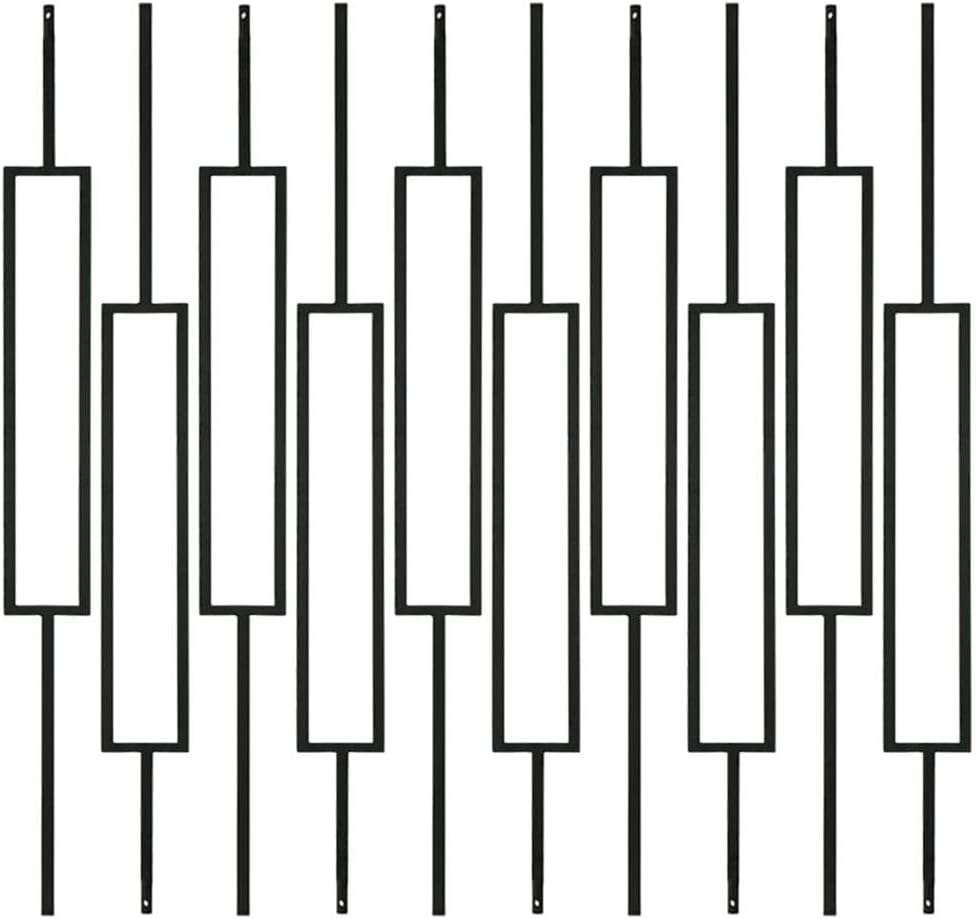 Satin Black Wrought Iron Balusters, Set of 10, Hollow Rectangle Iron Spindles N15743