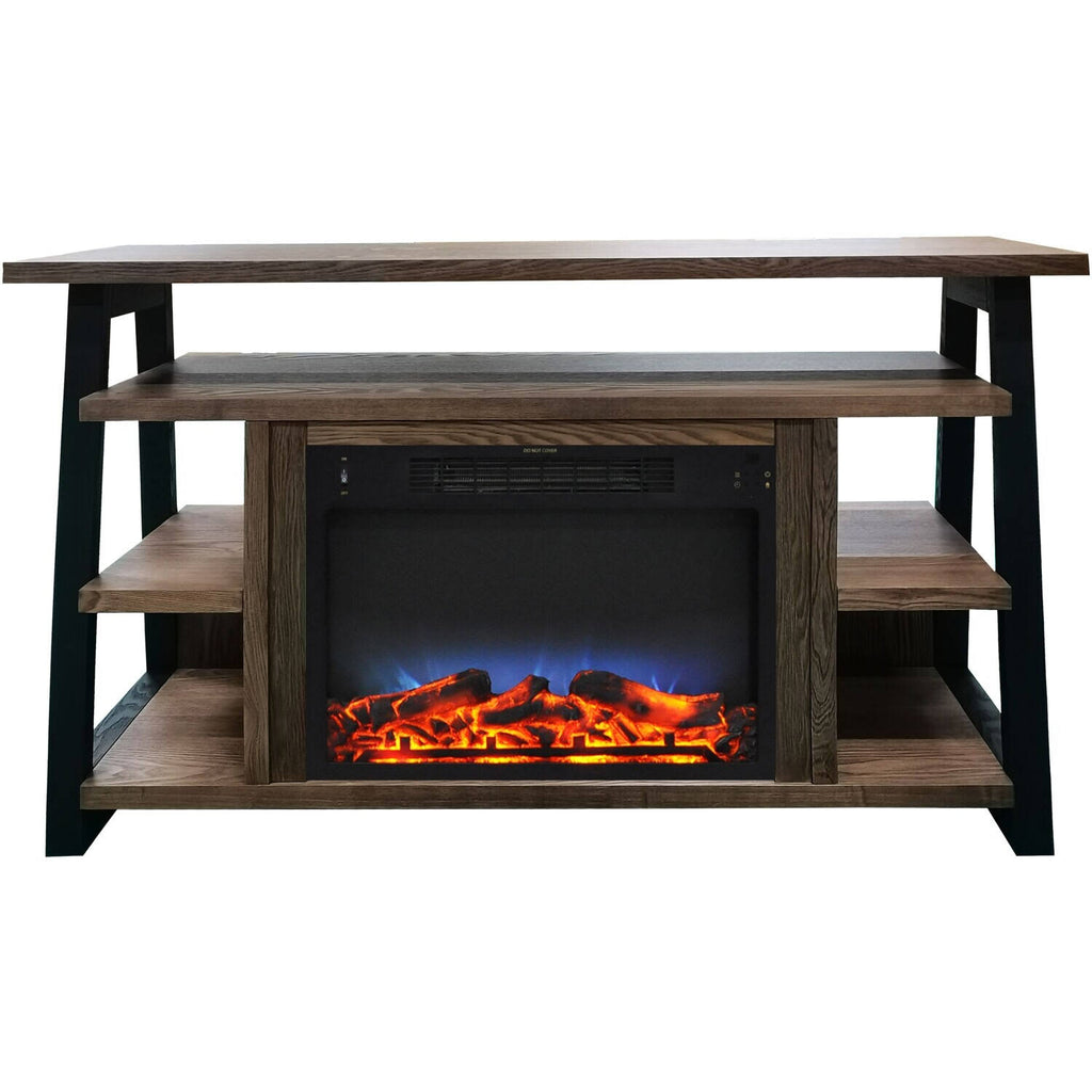 Walnut Electric Fireplace Mantel with LED Flames Y6193