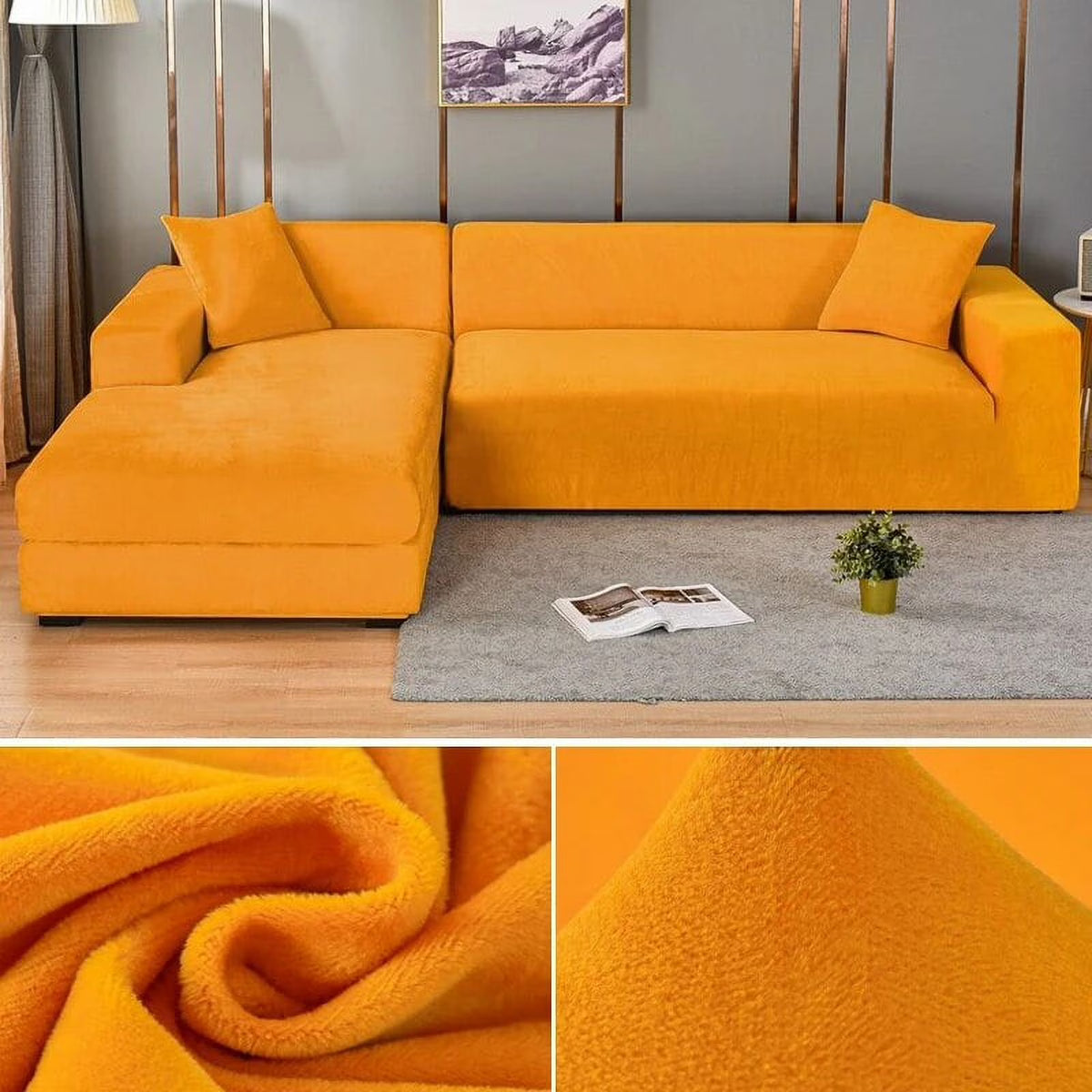 Velvet Plush Sofa Cover for 1/2/3/4 Seater L Shaped Corner Couch Cover J815765