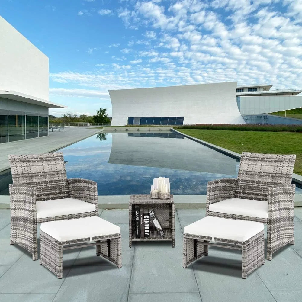 5 Pcs Wicker Rattan Cushioned Patio Sofa Set with Ottoman & Table T81087