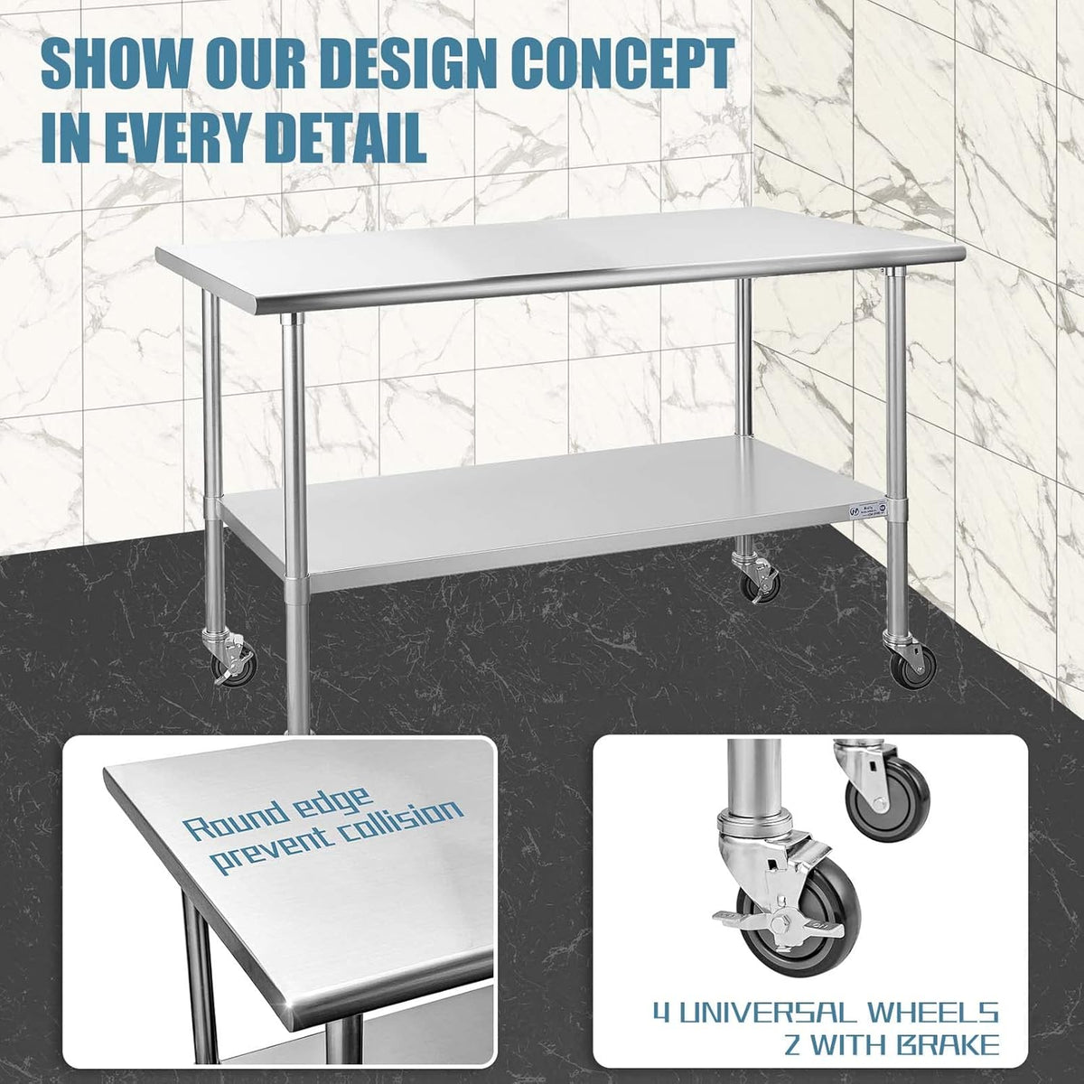 Stainless Steel Table 30 x 60 Inches with Caster Wheels R36181