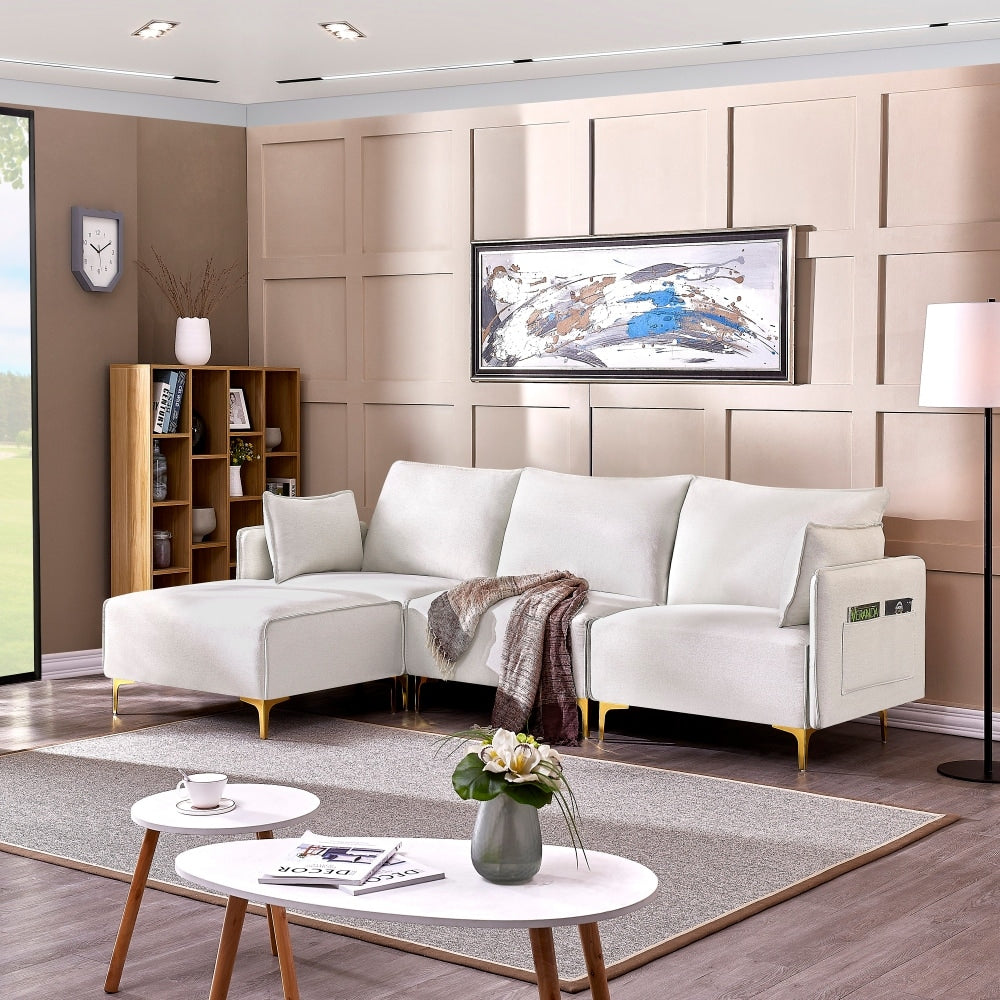 Grey L-Shape Sectional Sofa with USB Charging Socket O9027