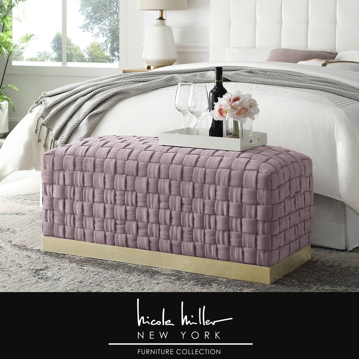 Lilac Gold Velvet Bench with Stainless Steel Base F53804