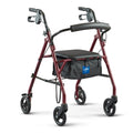 Folding Steel Rollator Walker 6 Wheels 350lb Capacity Burgundy Red O282