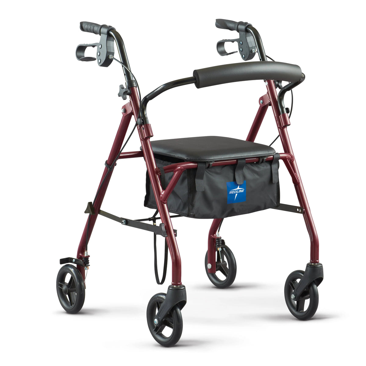 Folding Steel Rollator Walker 6 Wheels 350lb Capacity Burgundy Red O282