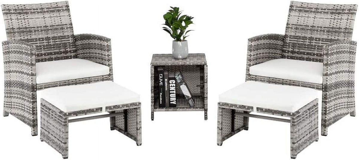 5 Pcs Wicker Rattan Cushioned Patio Sofa Set with Ottoman & Table T81087