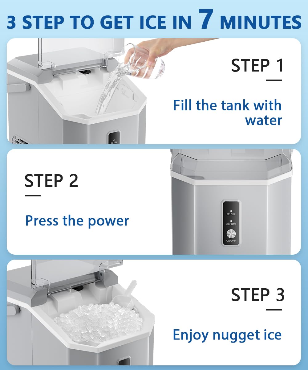 Portable Nugget Ice Maker with Handle, Ice Scoop and Basket F61762