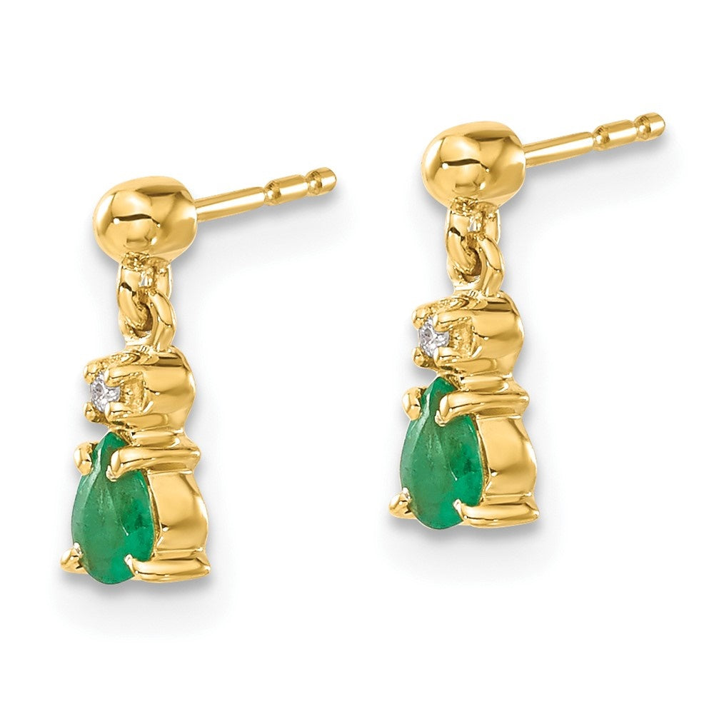 14k Yellow Gold Emerald and Diamond Dangle Earrings E3469
