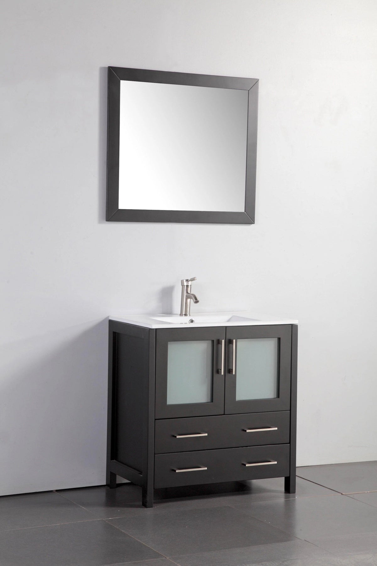 30 in. Single Sink Vanity Cabinet with Ceramic Sink & Mirror Espresso L581602