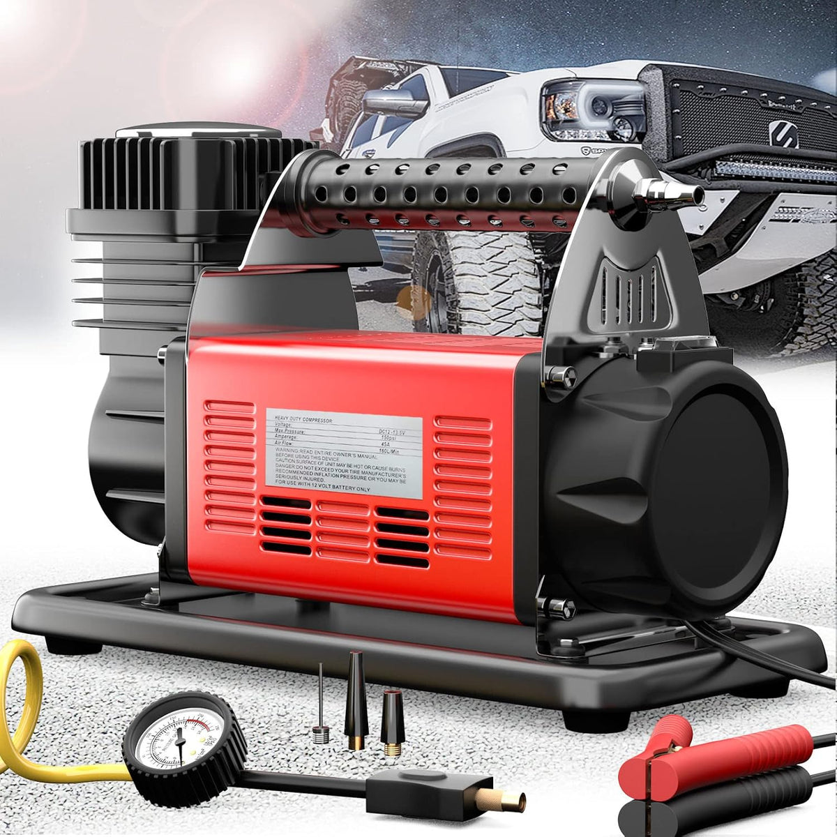 12V Portable Air Compressor, 5.65CFM Truck Tires Inflator, 150PSI Air Pump H975