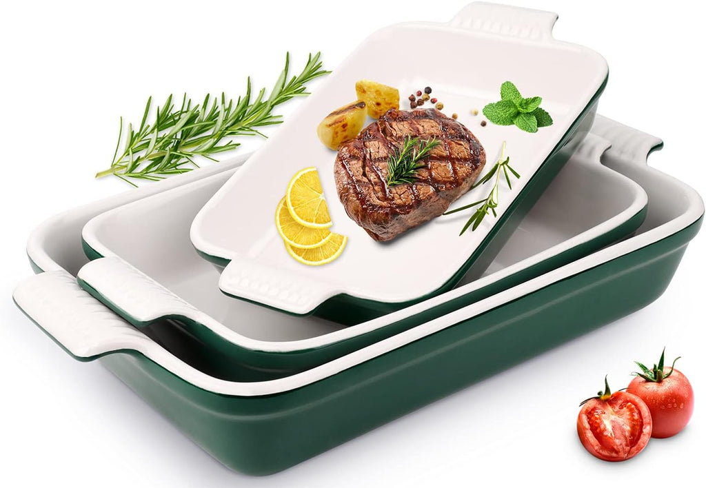 Light Green 3-Piece Ceramic Rectangular Baking Dish Set X938744