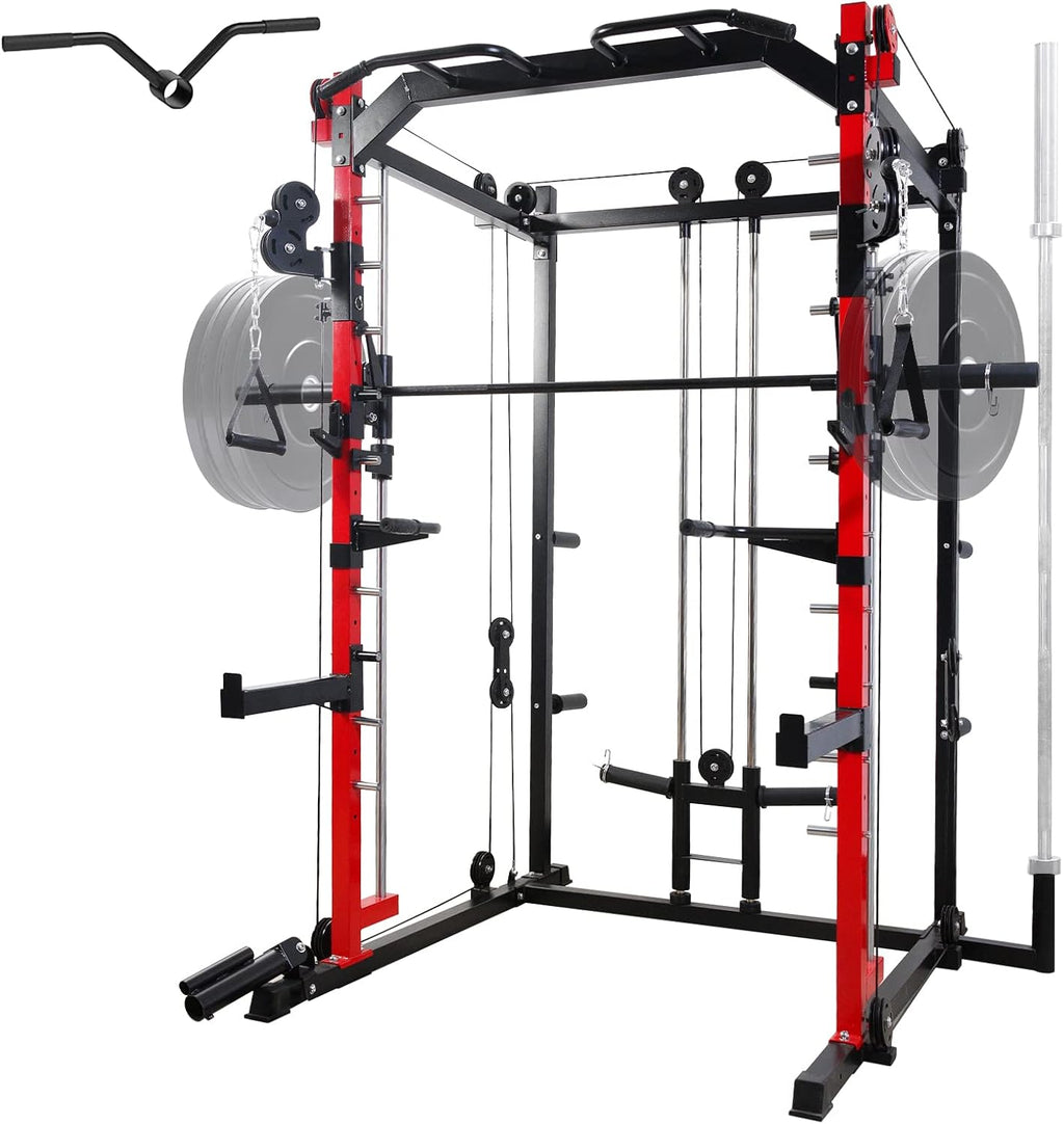 Multi-Functional Power Cage with LAT Pulldown System, Weight Bar, Landmine, Dip Bars Q415323