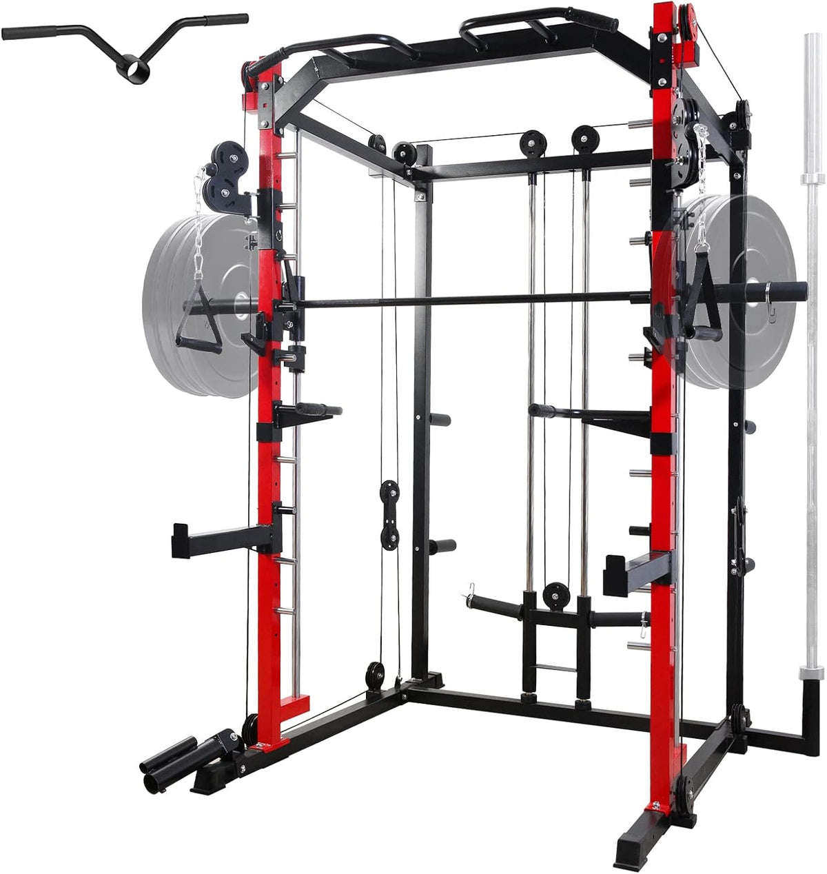 Multi-Functional Power Cage with LAT Pulldown System, Weight Bar, Landmine, Dip Bars Q415323