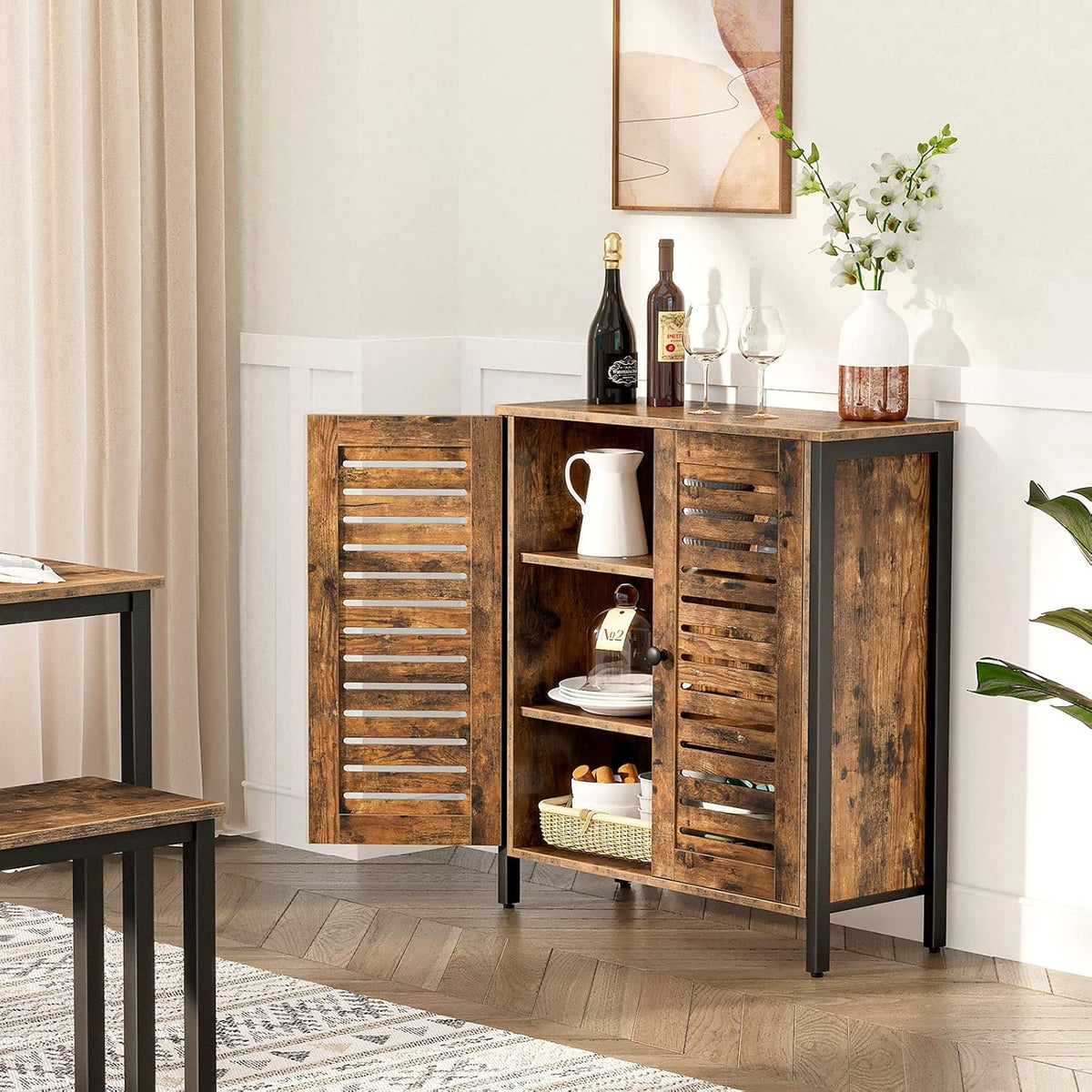 Rustic Brown Bathroom Cabinet with 2 Adjustable Shelves V4373