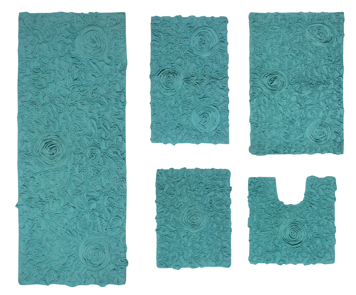Turquoise 5 Piece Cotton Bath Rug Set X528