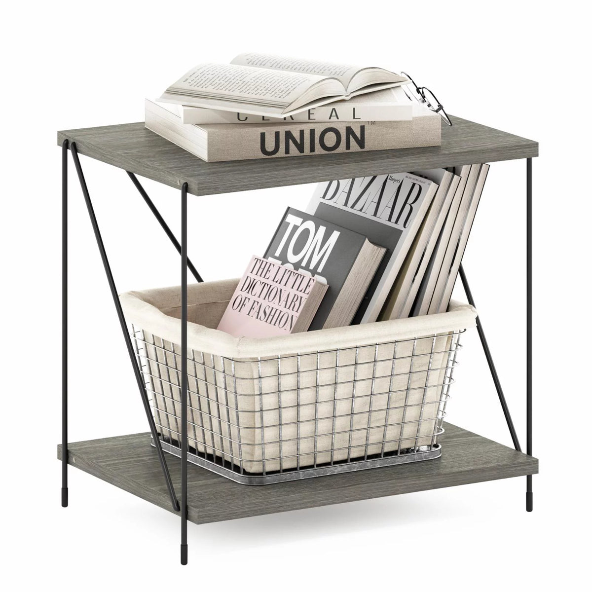 Oak Side Table with Metal Frame S33882