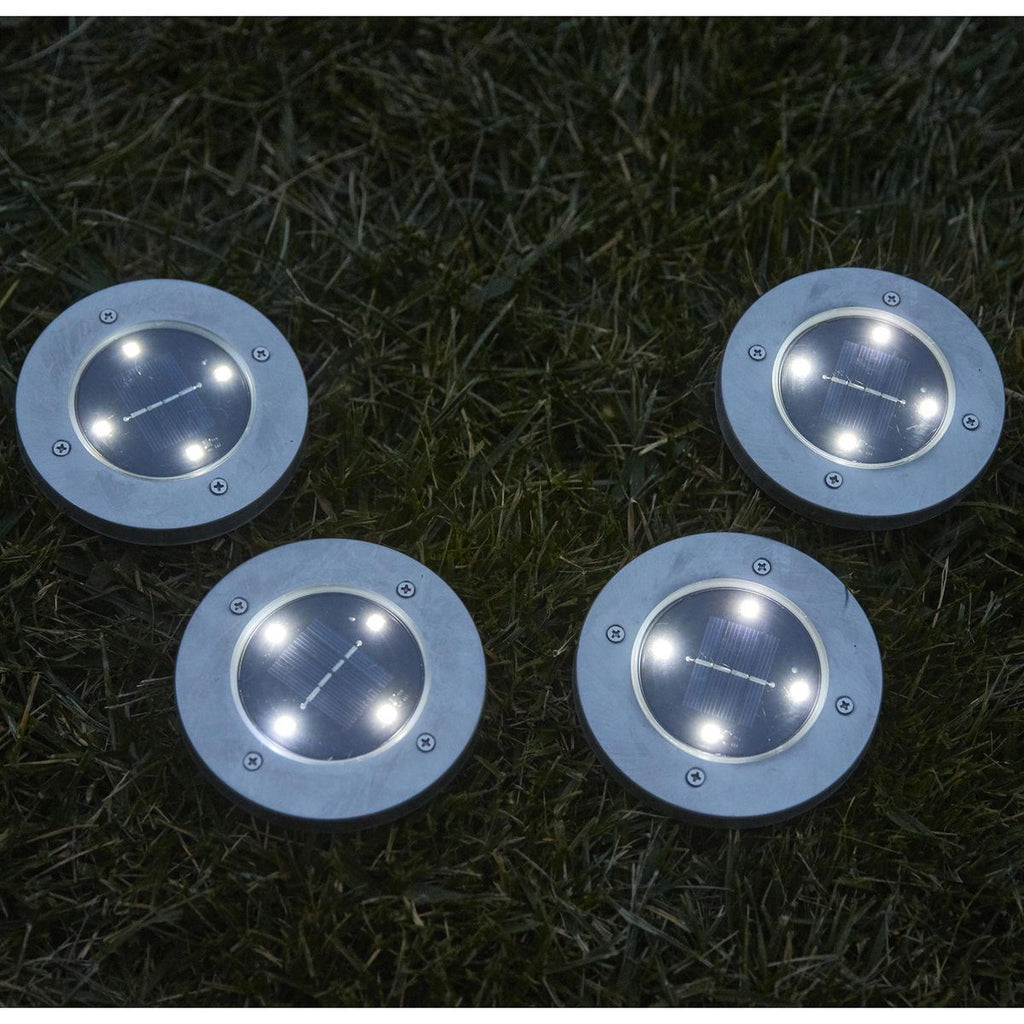 Solar LED In-Ground Disk Lights, 4-Pack W7612
