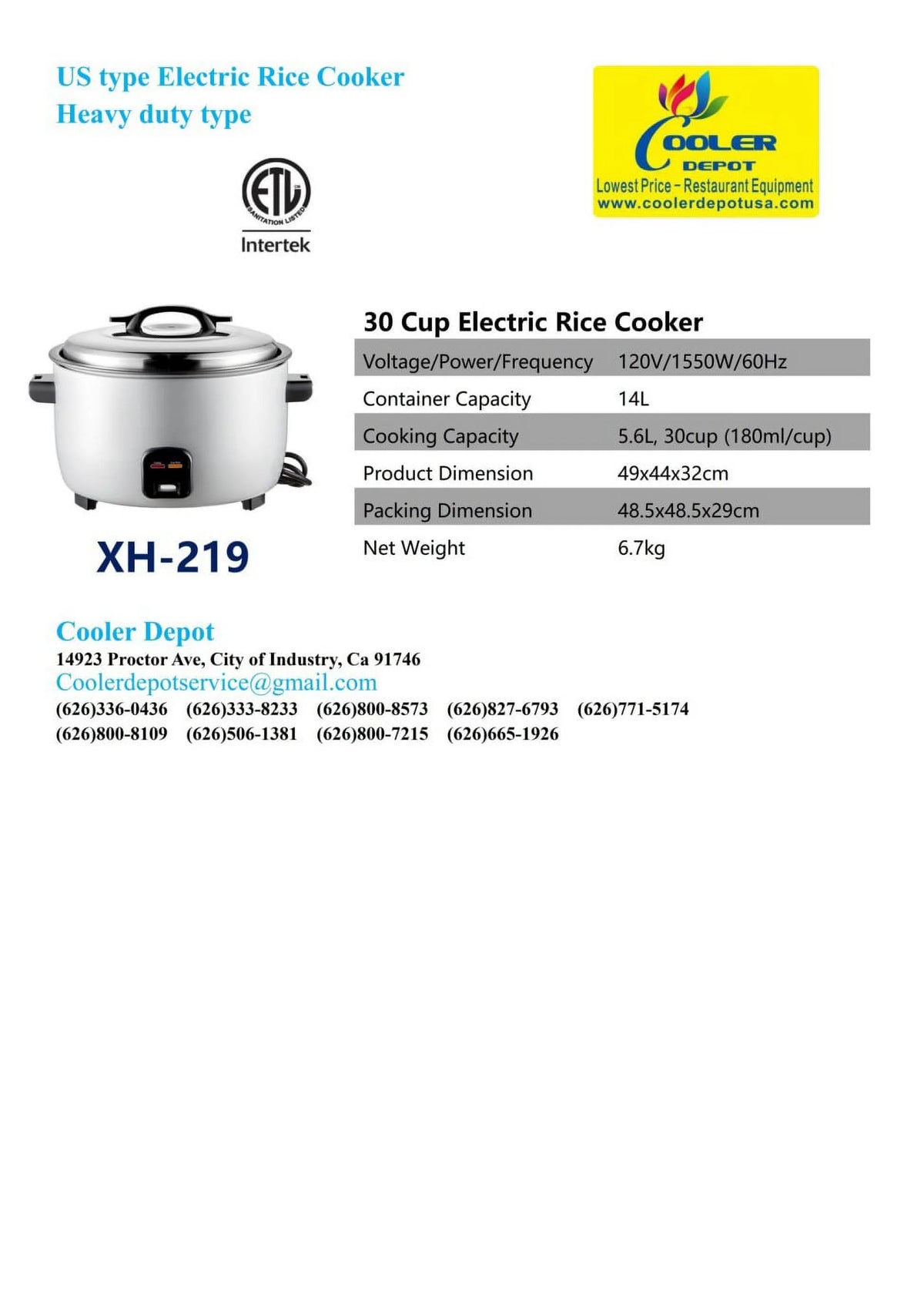 Raw Rice 30 Cup Rice Cooker Warmer K3820