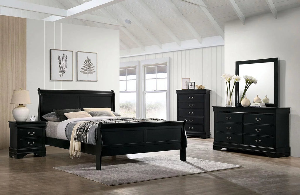 Black Solid Wood 5pcs Bedroom Set W42026