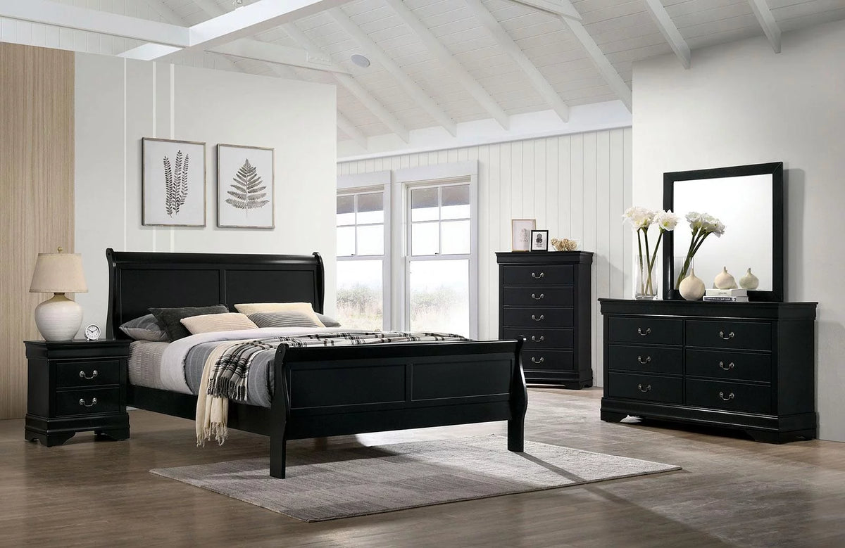 Black Solid Wood 5pcs Bedroom Set W42026