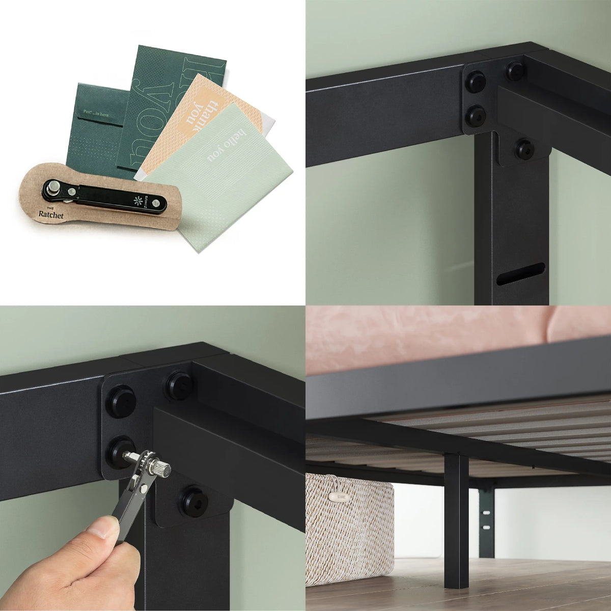 14" Black Metal Platform Bed Frame, Queen J3230