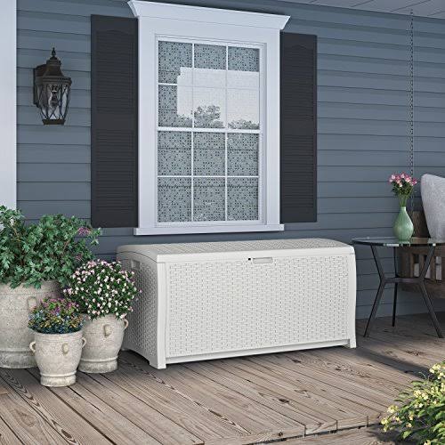 White Wicker Resin Deck Box, 99 Gallon K730