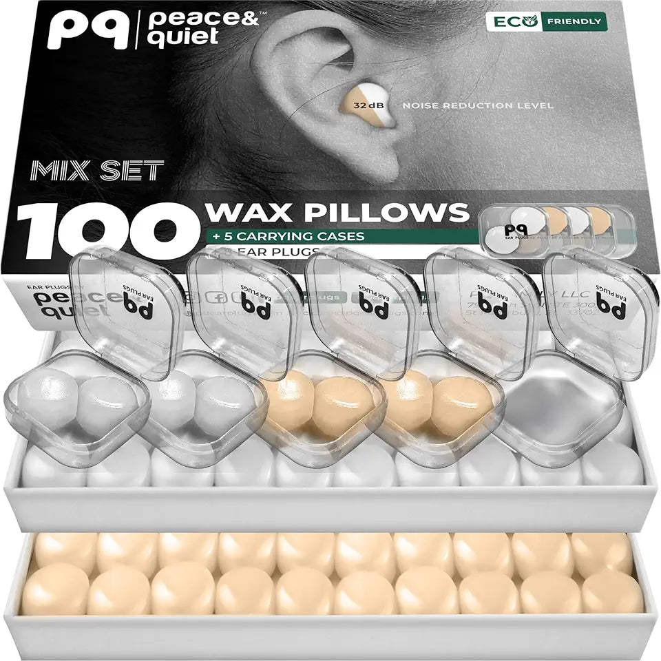 Wax Ear Plugs for Sleeping and Swimming, 32 Db, 100 Pillows P3569