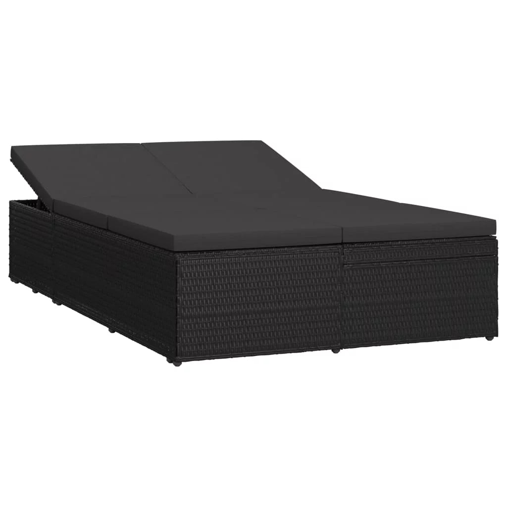 Black Poly Rattan Convertible Sun Bed with Cushion R776