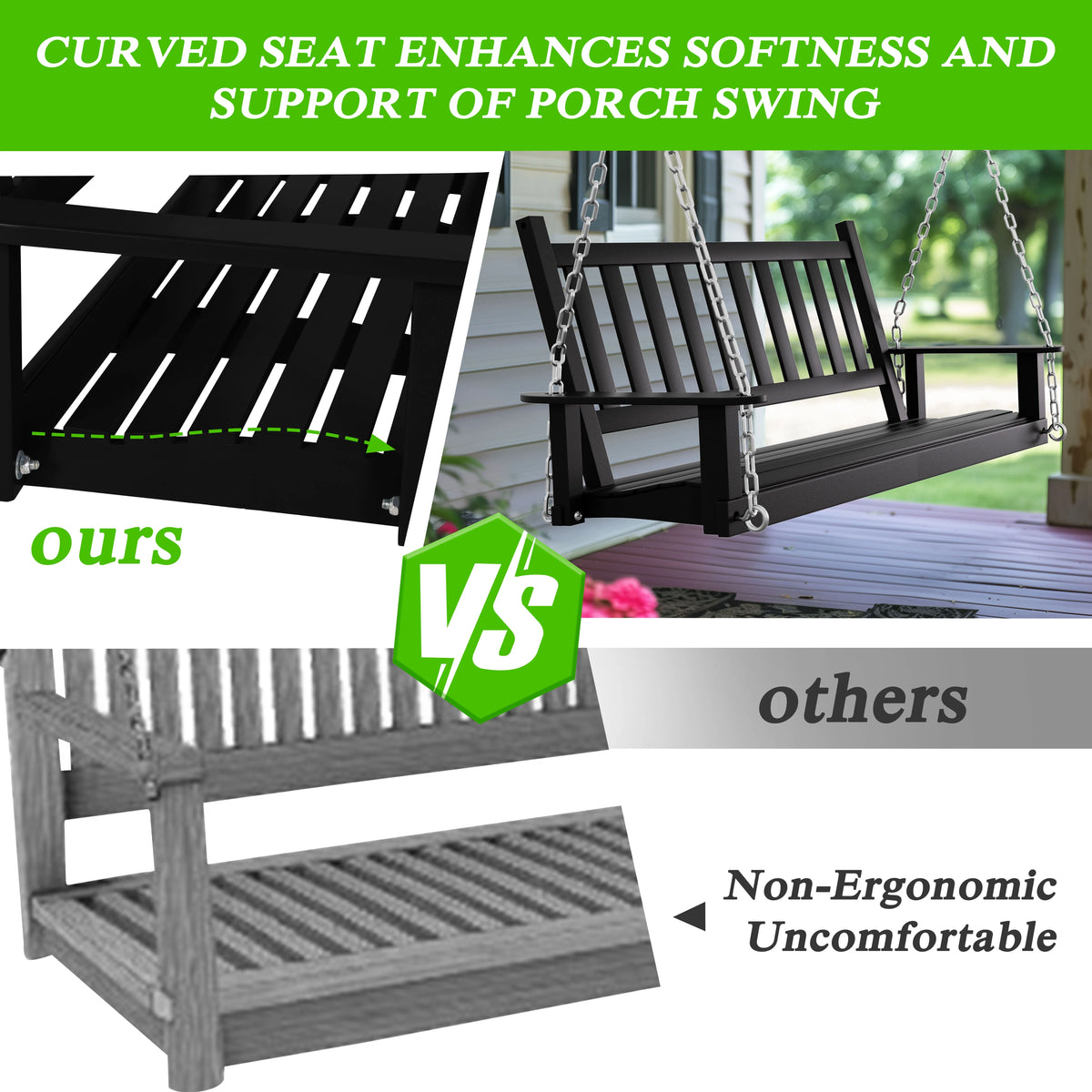 2-Seat Hanging Wooden Porch Swing I747038