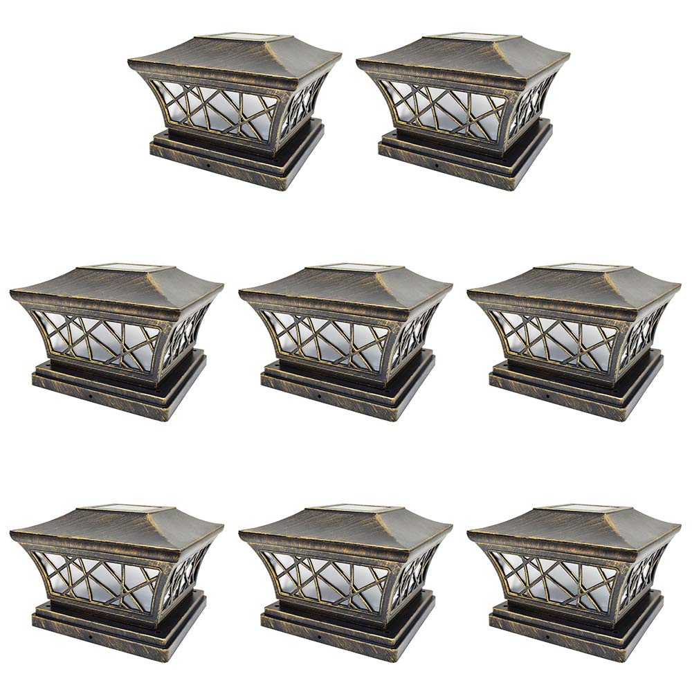 8 Pack Bronze Solar Post Light Frosted Lens SMD LED Square C19241