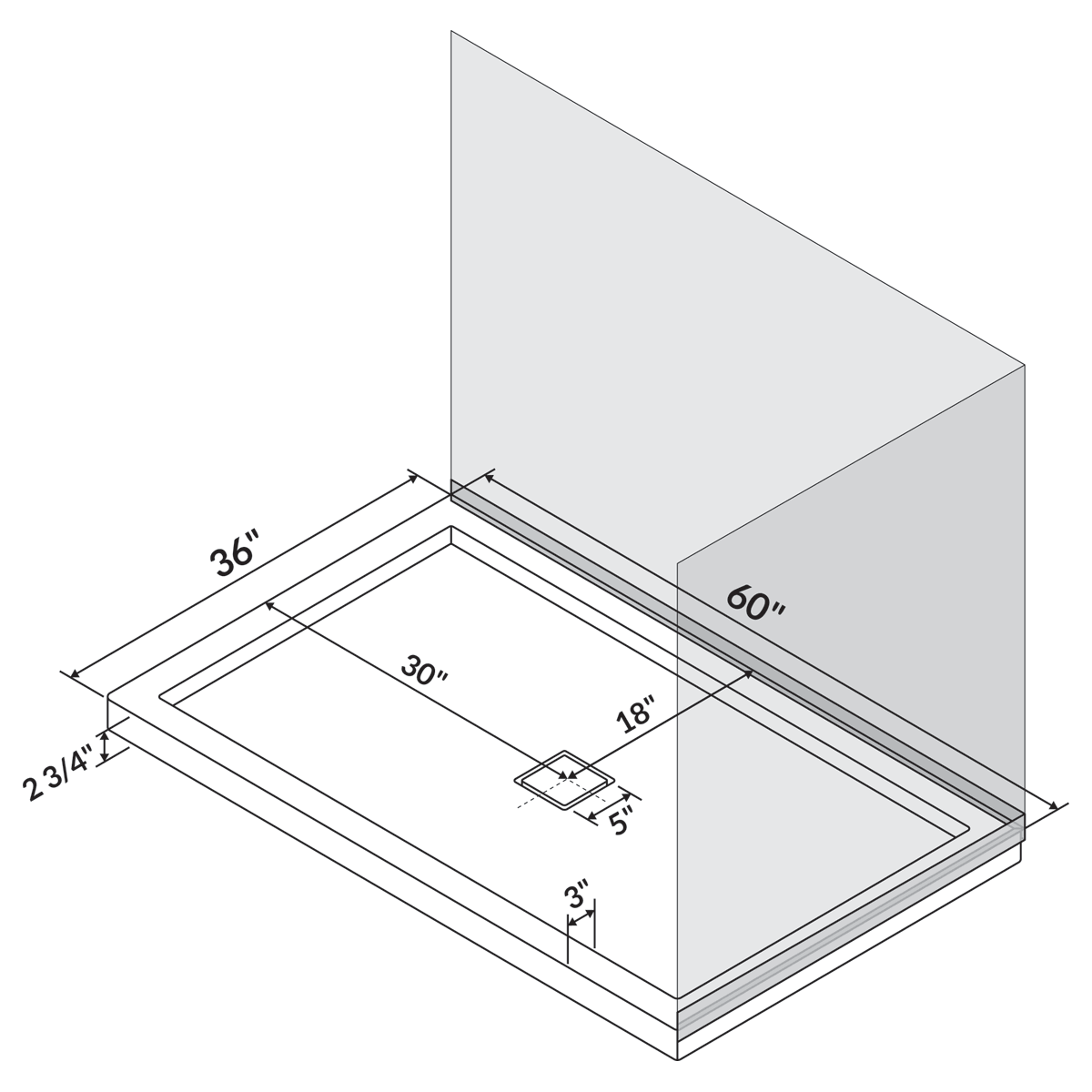 60 x 36 Right Double Threshold Shower Pan Base V6551