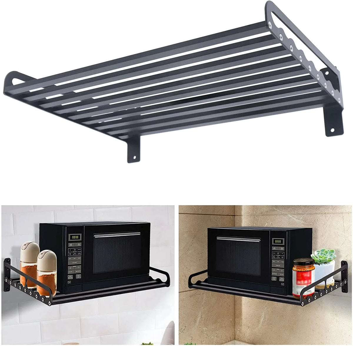 Black Wall Mounted Microwave Oven Bracket Storage Rack Aluminum T60541