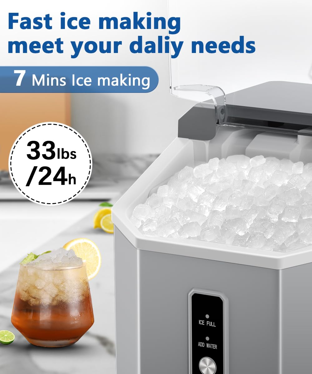 Portable Nugget Ice Maker with Handle, Ice Scoop and Basket F61762