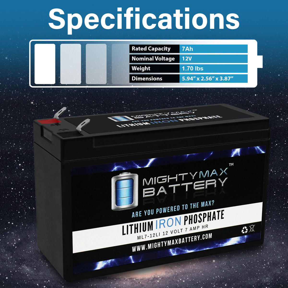 12V 7Ah Lithium Replacement Battery T3830