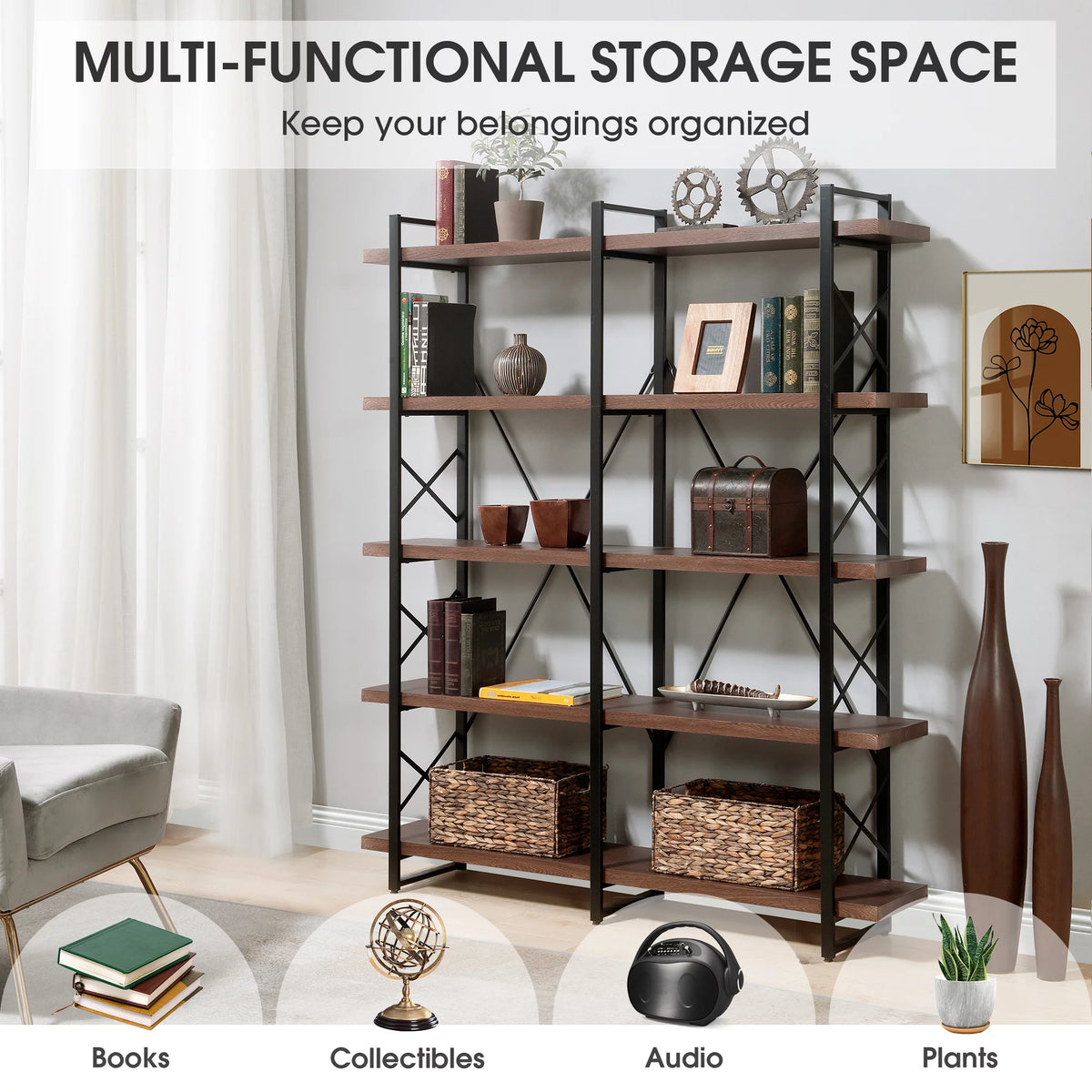 5 Tier Bookshelf with Metal Frame G3314