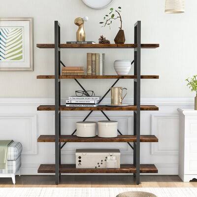 Distressed Brown Etagere Bookcase F680