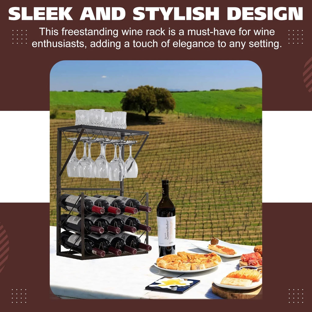 Pewter/Marble Countertop Wine Rack Stand with Glass Holder V938980