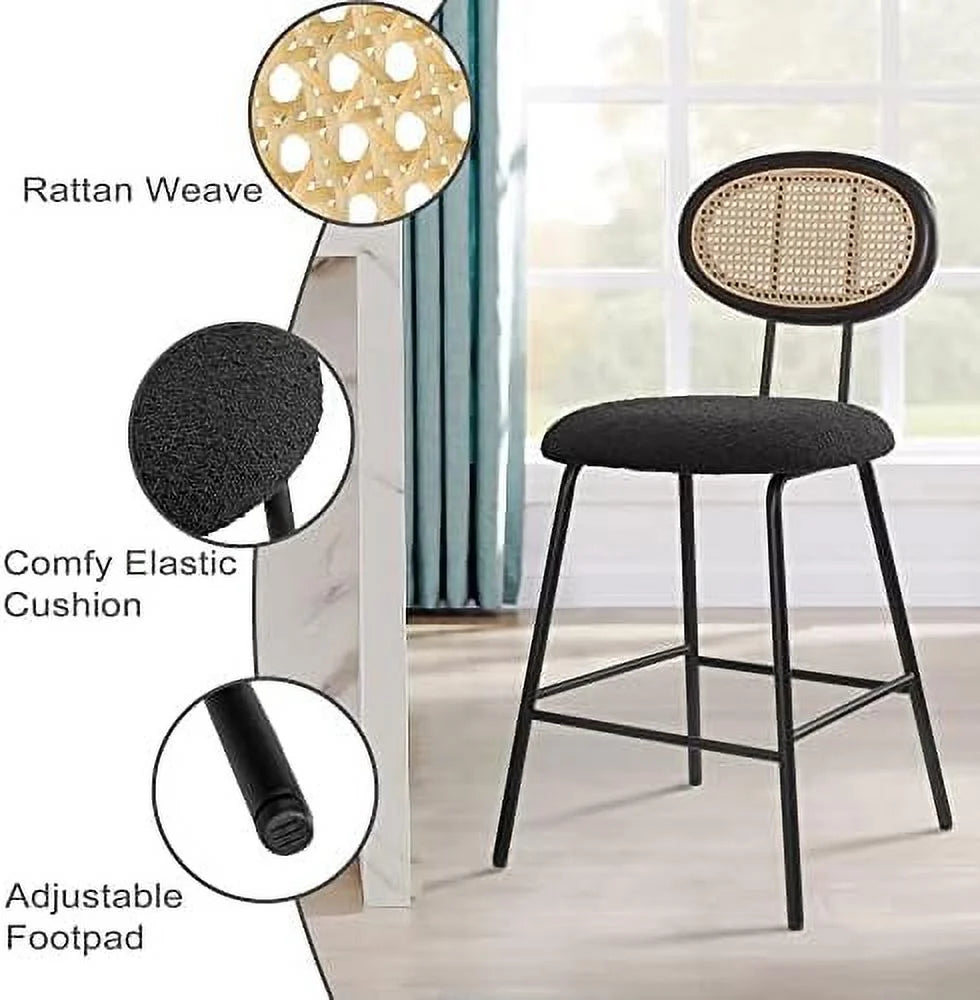 Black Faux Leather Upholstered Barstools Set of 2 with Metal Legs Q75976