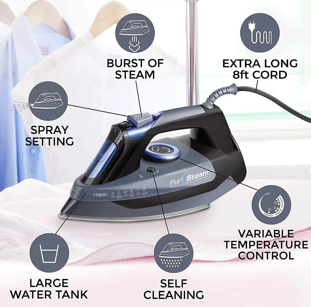 1700W Steam Iron with Stainless Steel Sole Plate A734341
