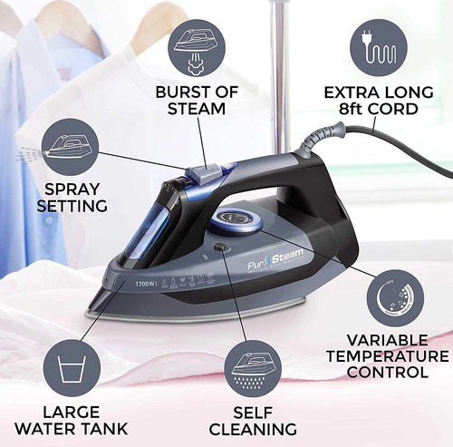 1700W Steam Iron with Stainless Steel Sole Plate A734341