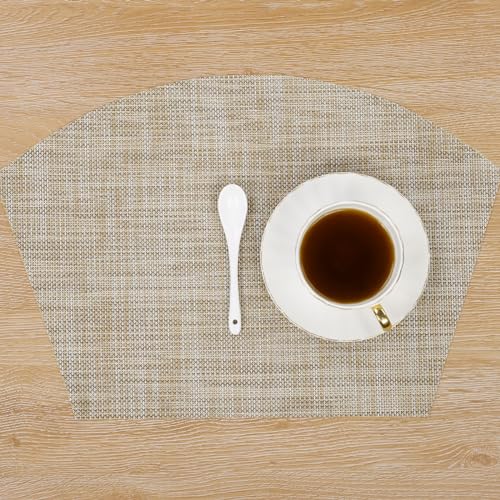 Round Table Placemats Set of 4 Heat Resistant Wipe Clean Tan W171