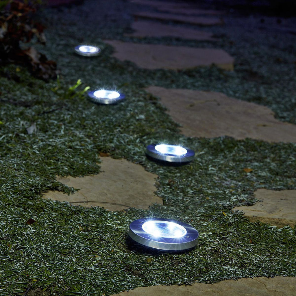 Solar LED In-Ground Disk Lights, 4-Pack W7612