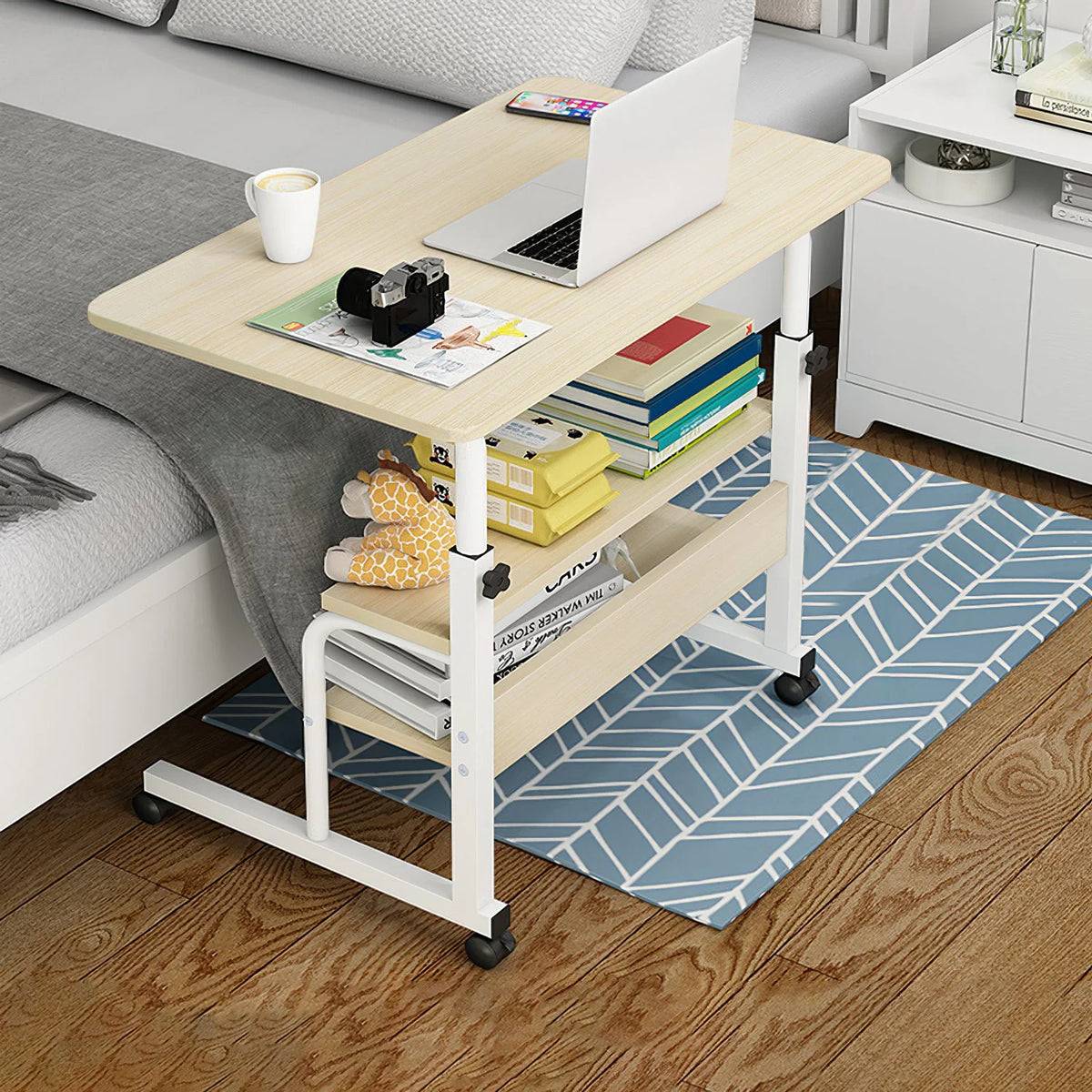 Height Adjustable Mobile Laptop Desk Cart with Lockable Wheels Z9263