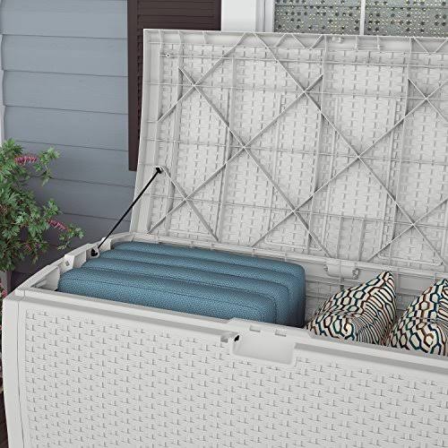 White Wicker Resin Deck Box, 99 Gallon K730