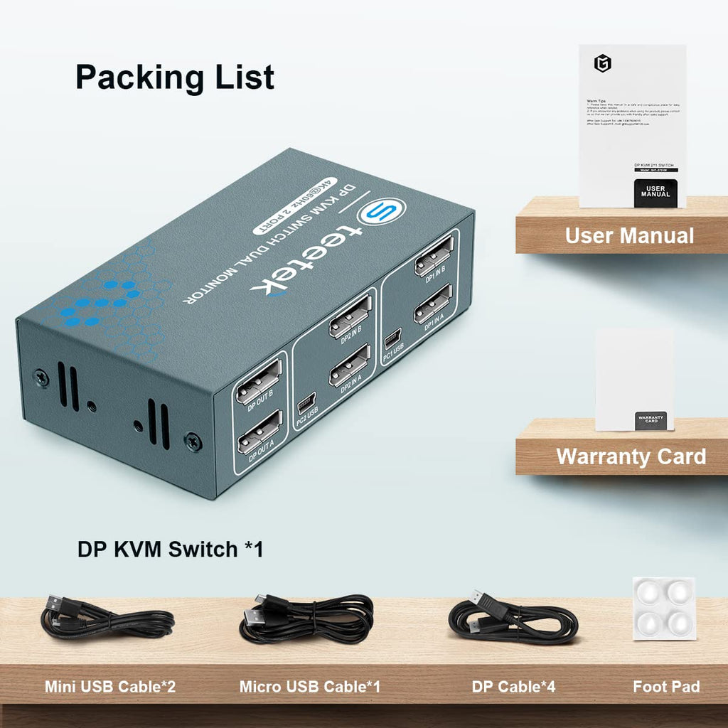 KVM Switch Dual Monitor DP 4K@60Hz with 4 USB 2.0 Hub I9131