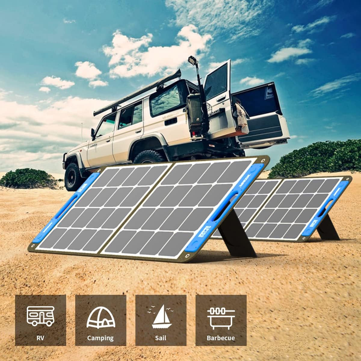 2 Pack 100w Portable Solar Panel with Independent Charger 8mm Splitter C366137