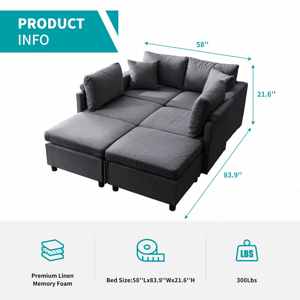 Dark Gray 6-Seater Modular Sectional Sofa with Storage Ottoman W3584
