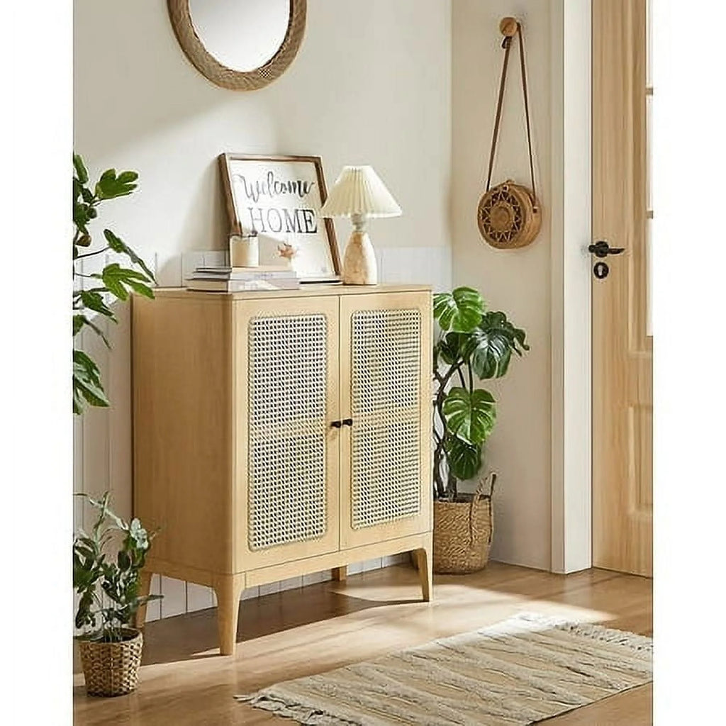 Rattan Sideboard Buffet Storage Cabinet with Adjustable Shelves M8677