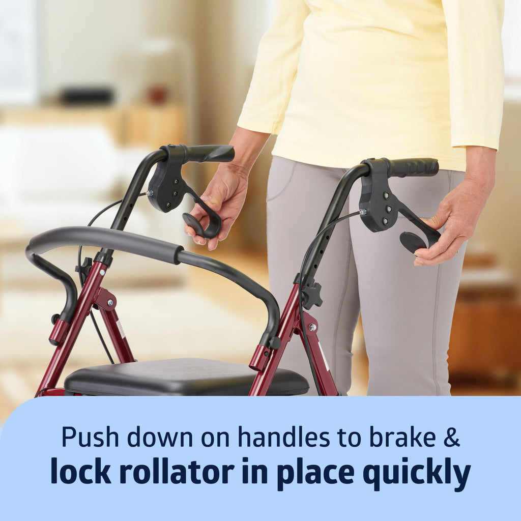 Folding Steel Rollator Walker 6 Wheels 350lb Capacity Burgundy Red O282