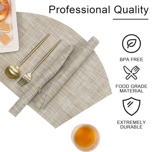 Round Table Placemats Set of 4 Heat Resistant Wipe Clean Tan W171